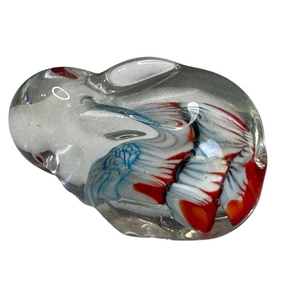 Blown Glass Mini Rabbit 2 1/4" Red White Blue Figurine Studio Art Glass Animal - Picture 8 of 8